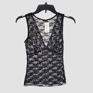 John Galt PacSun Womens One Size Black Floral Lace V-Neck Tank Top Stretch Sheer